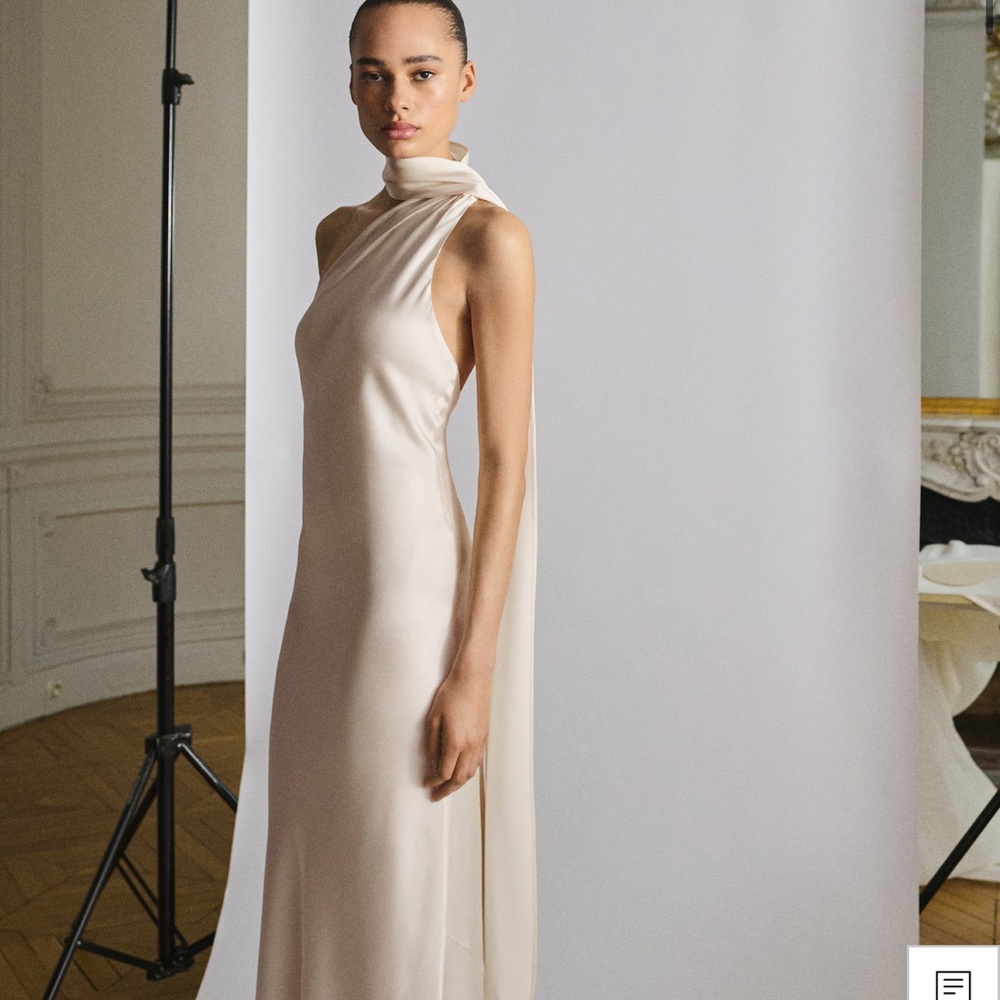 Mango Asymmetrical Bow-Neck Dress